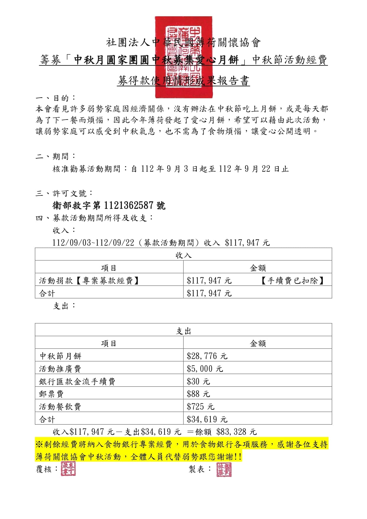 【月圓家團圓 中秋贈月餅】 捐款芳名錄及募款使用情形成果報告(標題圖檔)
