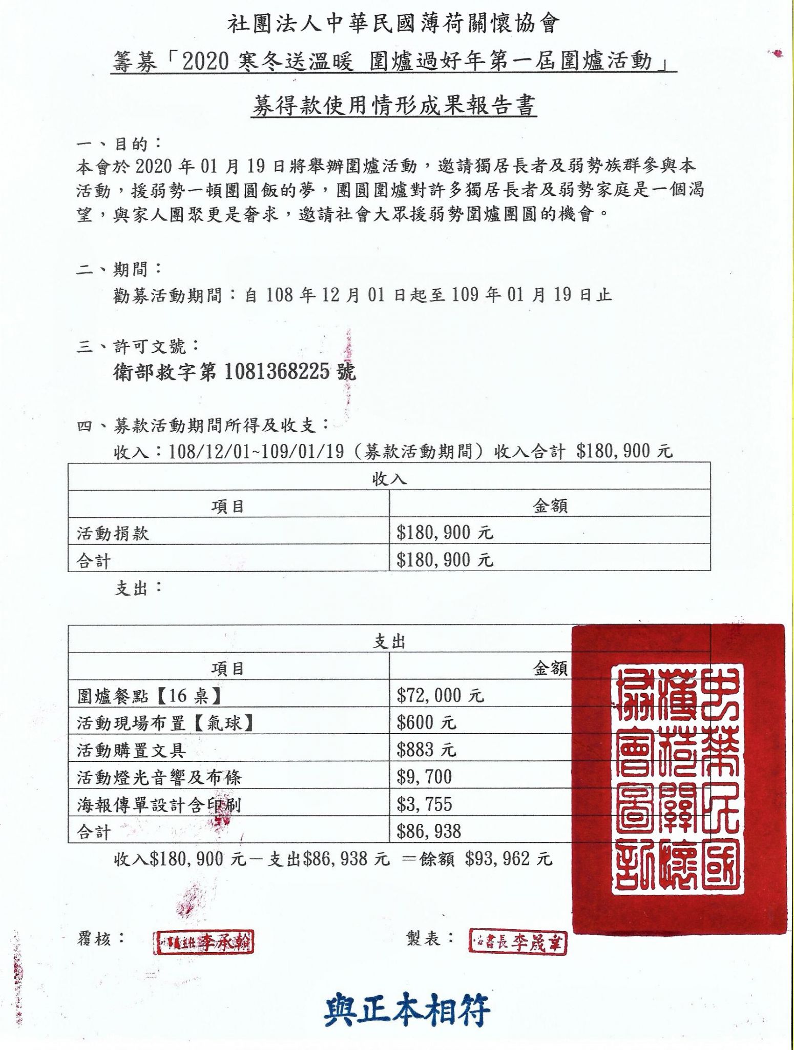 2020寒冬送溫暖 圍爐過好年 圍爐勸募活動成果報告書(標題圖檔)